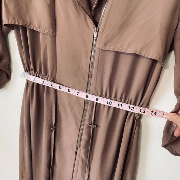 Spoon Milk Chocolate Utility Cinch Waist Tab Sleeve Shirtdress Front Zip S - Picture 6 of 12